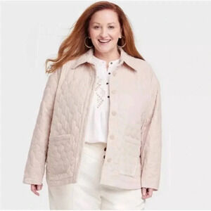 Knox Rose Jacket Women Cream Velour Quilted Chore Coat Plus Size Button Down